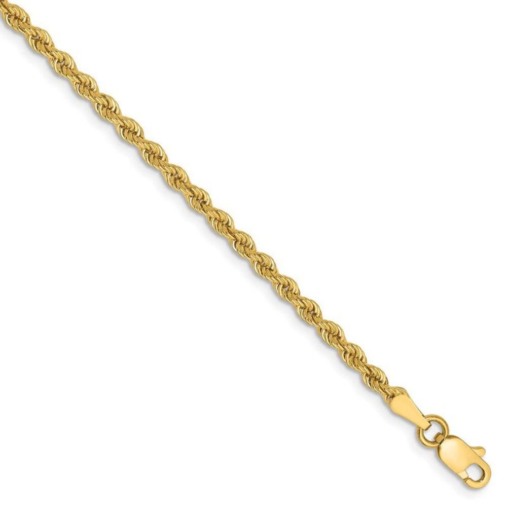 2.5mm, 14k Yellow Gold, Handmade Solid Rope Chain Bracelet, 8 Inch
